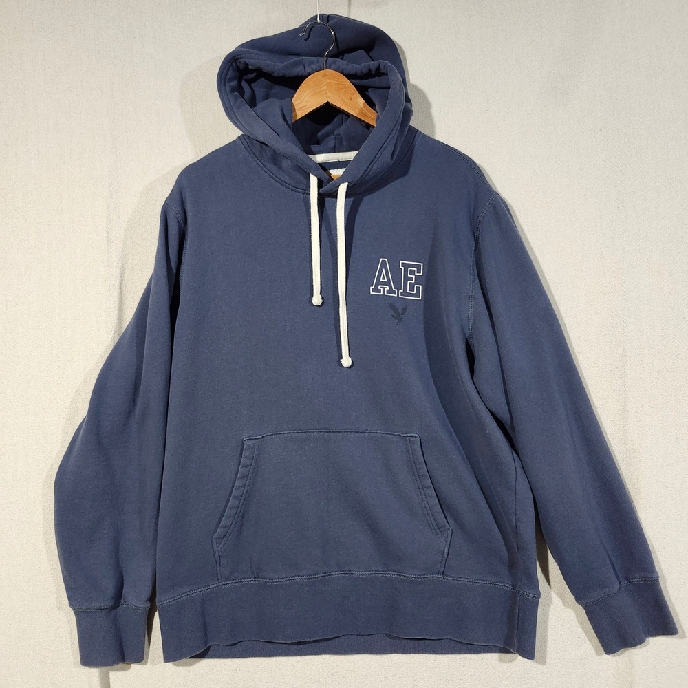 American Eagle Super Soft Navy Blue Graphic Hoodie Mens XL Logo Pullover Comfy